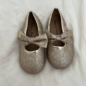Gold Glitter Toddler Flats with Bow
